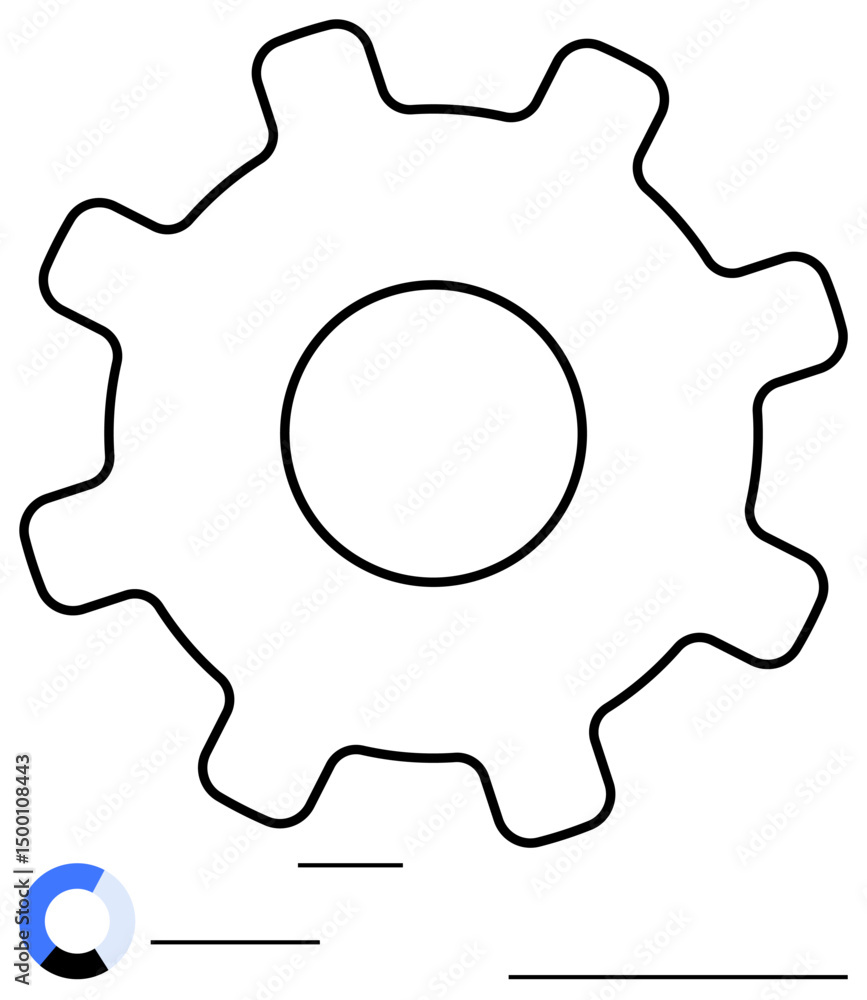 Poster black gear outline with a progress circle and lines symbolizing optimization, function, or process d