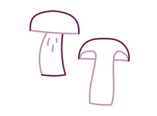 Mushrooms drawing in line style isolated on white background. Flat vector illustration of vegetable