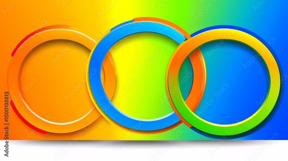 Aufkleber Three circles of different colors are displayed on a bright background. The circles are arranged in a way that they appear to be overlapping each other. The colors of the circles are orange