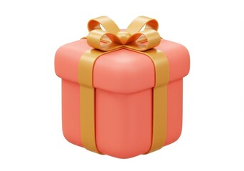 3D Illustration of Pink gift box with gold ribbon isolated on white background for celebration