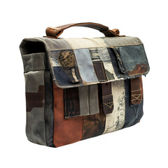 Vintage Canvas Bag with Distressed Prints and Retro Patch Isolated on Transparent Background