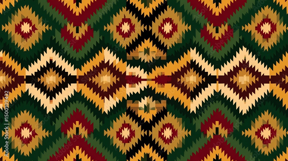 Poster native american inspired seamless pattern design with diamond and zigzag motifs