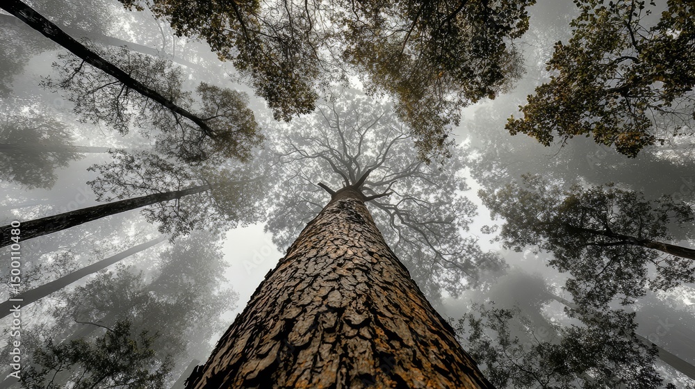 Poster tree is shown from the top, with its trunk and branches visible. the image has a moody and mysteriou