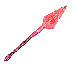 Futuristic Arrow with Digital Accents in Neon Coral Isolated on Transparent Background