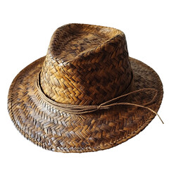 Rustic Straw Hat with a Naturally Rugged Weave and Braid Band Isolated on Transparent Background