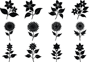 Flower Vector Silhouette Bundle Elegant Floral Set.