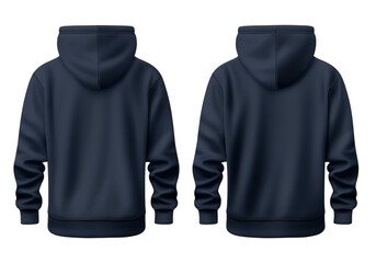 Navy blue hoodie mockup front and back isolated on a white background, Png Transparent Background