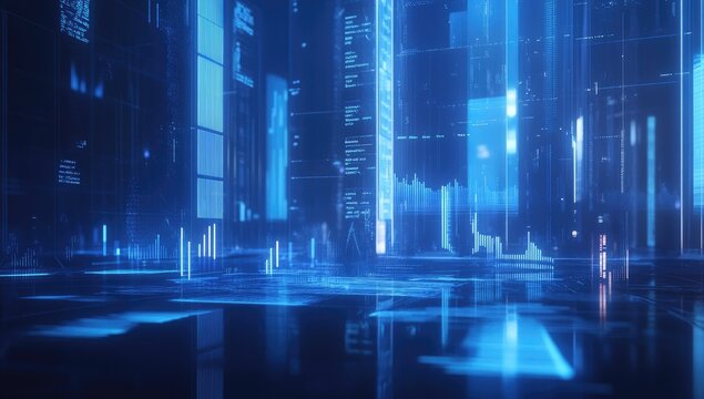 Futuristic city, glowing data streams