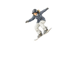 Fototapeta premium A snowboarder performs an aerial trick in the snow while wea a helmet.