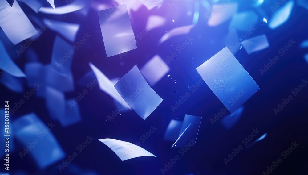 Poster abstract digital image of many sheets of paper flying