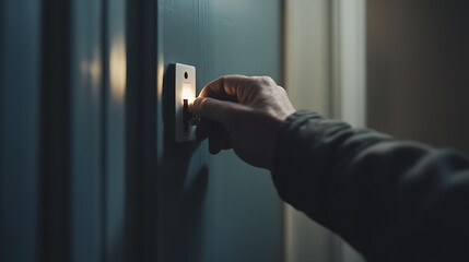 Naklejka premium Hand Turning a Key in a Door Lock