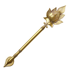 A Satin Gold Arrow with Lotus Flower Inlays Buddhist Isolated on Transparent Background