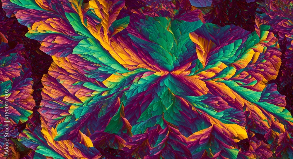 Poster crystallized microscopic patterns forming abstract shapes ideal for science education, experimentati