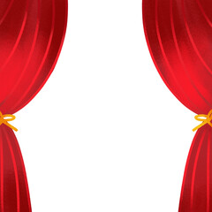 Red Long Drapes Tied Open Red Theater Curtain with Texture and Transparent Background 