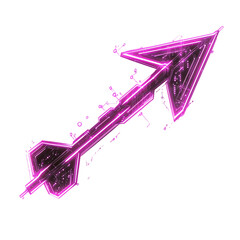 Futuristic Arrow with Digital Accents in Neon Fuchs Isolated on Transparent Background