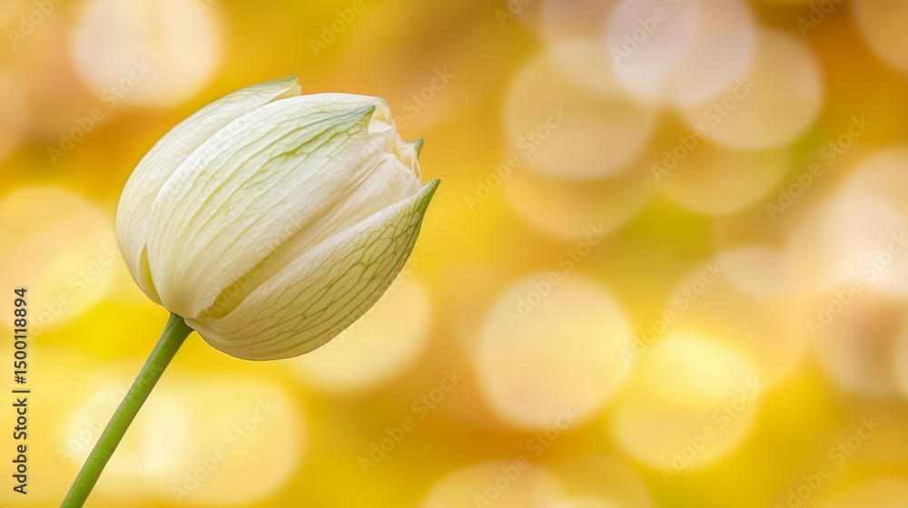 Aufkleber white flower with a green stem is the main focus of the image. the background is a bright yellow col