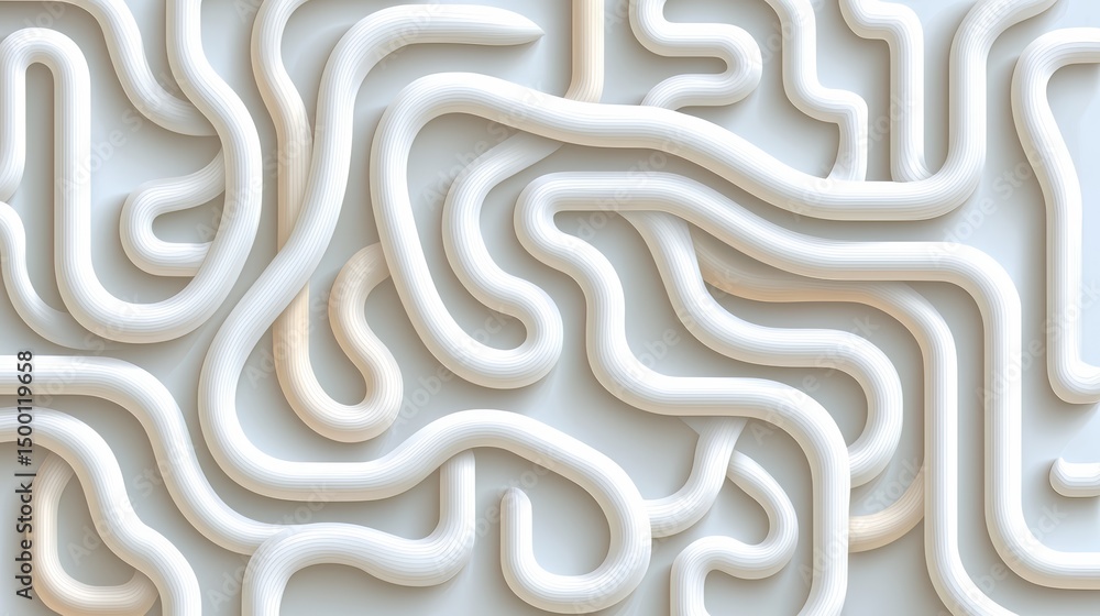 Poster White maze with many white lines. The lines are curved and twisted. The maze is very long and narrow