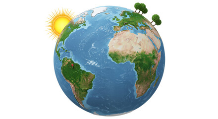 Isolated Planet Earth with Sun and Trees