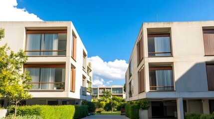 Fototapeta premium Modern Concrete Apartment Buildings Courtyard Architecture