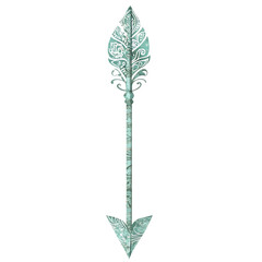 Artistic Arrow with Intricate Delicate Patterns in Green Isolated on Transparent Background