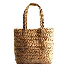 Rustic Straw Tote Bag with an Authentically Rough W Isolated on Transparent Background
