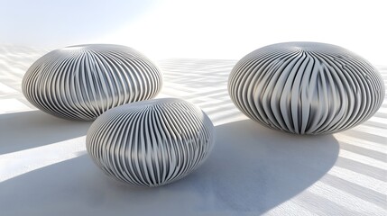 Abstract 3D Render of Elegant Silver Grooved Spheres