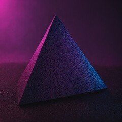 Neon triangle geometry overlaying a purple-pink gradient with grain effect