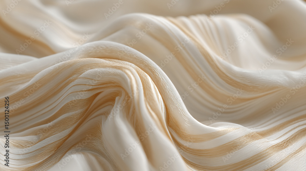 Poster close up of flowing ivory and beige striped fabric with soft folds and gentle waves in a smooth text
