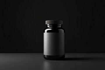 Round Bottle Mockup on Dark Background for Product Design, Branding, Marketing, and E-commerce, Labeling Ideas, Mockup Templates, and Advertising Content  