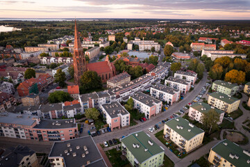Szczecin Dąbie: Aerial View of Cityscape at Sunset