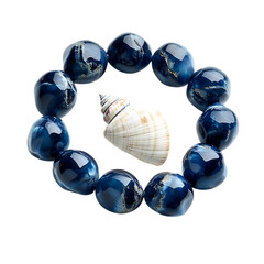 Bold Bracelet with Large Irregular Beads in Blue Glass and Shell Isolated on Transparent Background