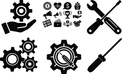 Service tools in silhouette on white background