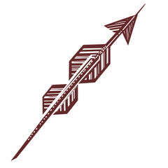 Abstract Arrow with Layered Motifs in Deep Maroon Isolated on Transparent Background