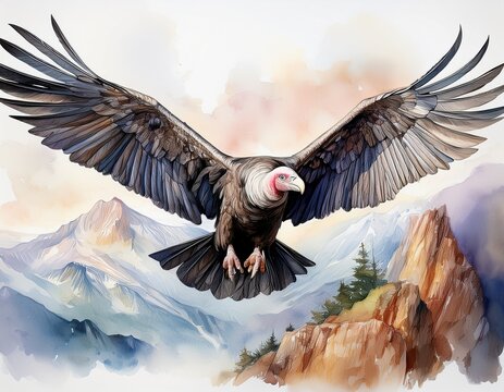 Kondor in Aquarell &ndash; majest&auml;tisch & frei &uuml;ber den Anden