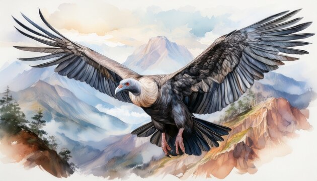 Kondor in Aquarell &ndash; majest&auml;tisch & frei &uuml;ber den Anden
