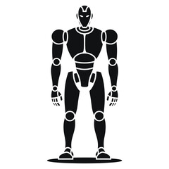 Humanoid Robot Standing Pose Black and White Vector Art - Futuristic AI Tech Illustration
