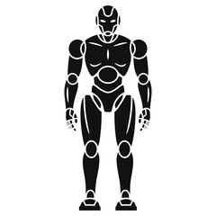 Humanoid Robot Standing Pose Black and White Vector Art - Futuristic AI Tech Illustration