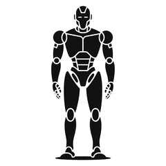 Humanoid Robot Standing Pose Black and White Vector Art - Futuristic AI Tech Illustration