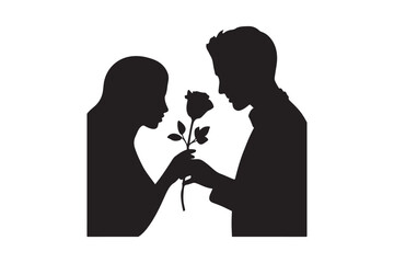 Romantic Silhouette Couple with Rose Illustration Love and Affection Art Design