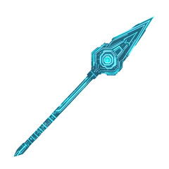 Futuristic Arrow with Digital Overlays in Neon Cyan Isolated on Transparent Background