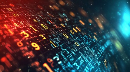 Fototapeta premium Vibrant Digital Landscape Showcasing Flowing Numbers and Data Streams Against a Dark Backdrop Evoking a Sense of Dynamic Technology and Innovation