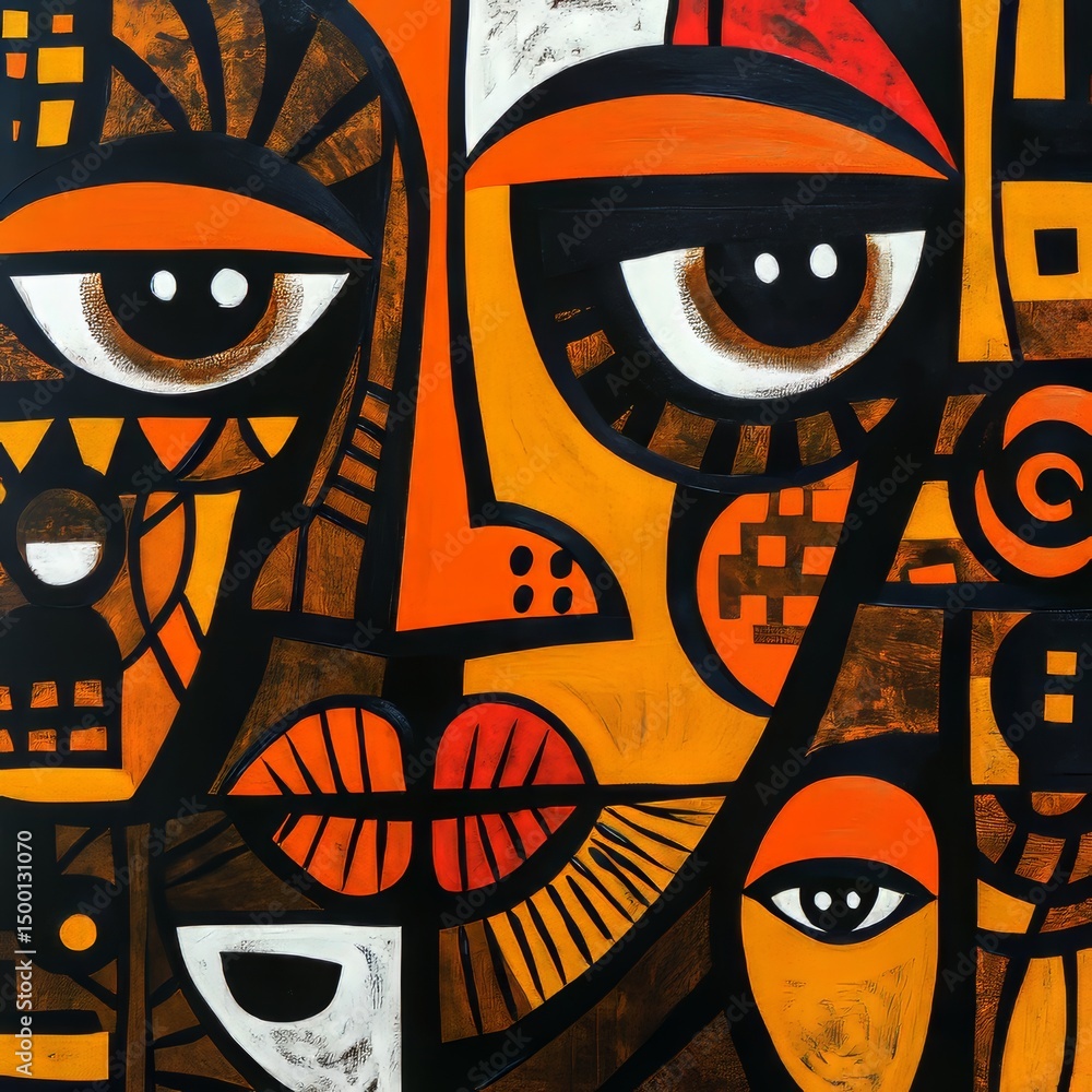 Aufkleber vivid abstract artwork featuring bold faces and striking colors, capturing the essence of expression