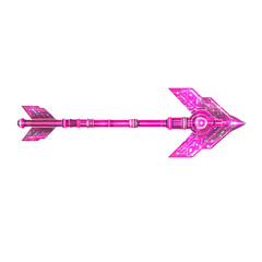 Futuristic Arrow with Digital Motifs in Neon Magenta Isolated on Transparent Background