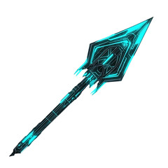 Futuristic Arrow with Digital Overlays in Neon Cyan Isolated on Transparent Background