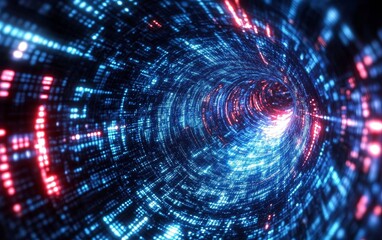 Fototapeta premium Journey Through a Vibrant Digital Vortex of Light and Color, Capturing the Essence of Technology and Innovation in a Mesmerizing Swirl of Data Streams