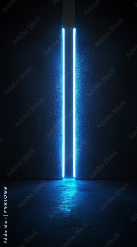 Poster illuminated vertical lines cast an ethereal glow in a darkened space, creating an intriguing contras
