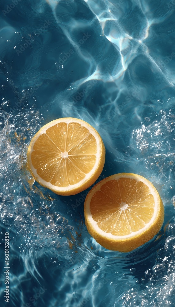 Aufkleber slices of lemon floating in blue water creating refreshing vibes on a sunny day