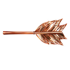 Contemporary Arrow with Fluid Lines in Burnished Copper Isolated on Transparent Background