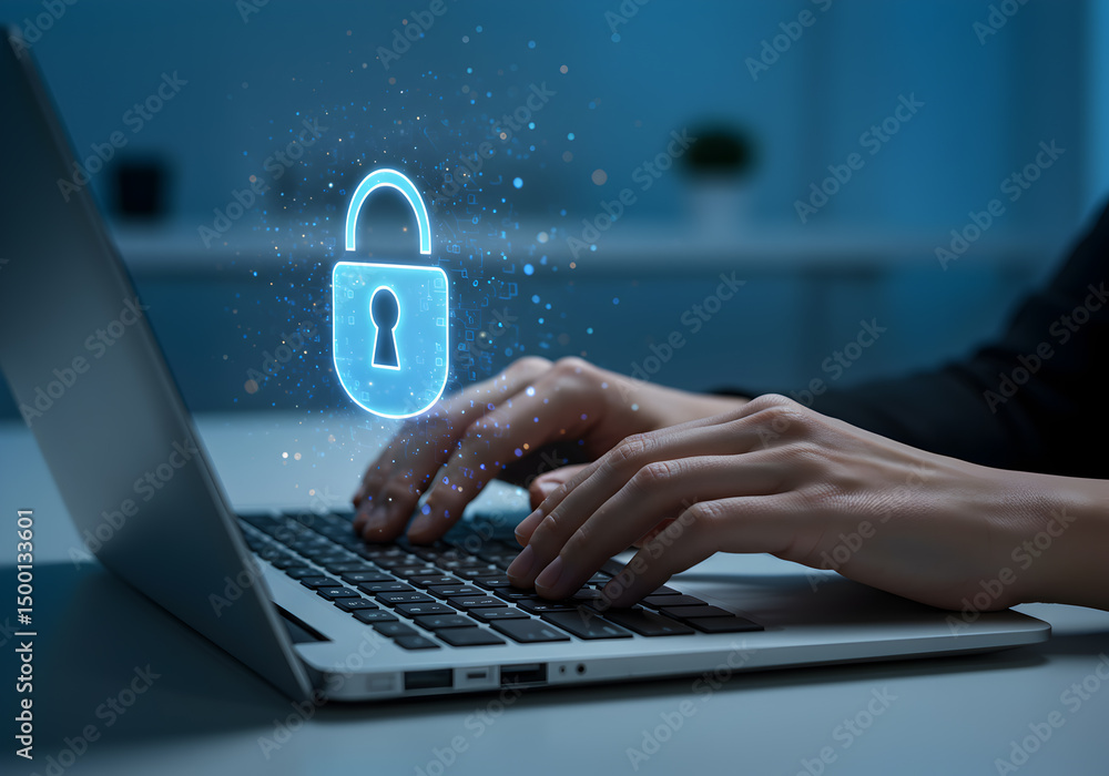 Poster cybersecurity laptop data protection online safety digital security internet security secure computi