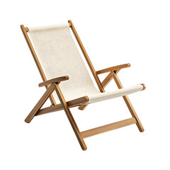 Minimalist Reclining Wooden Beach Chair with a Striped Cushion Isolated on Transparent Background